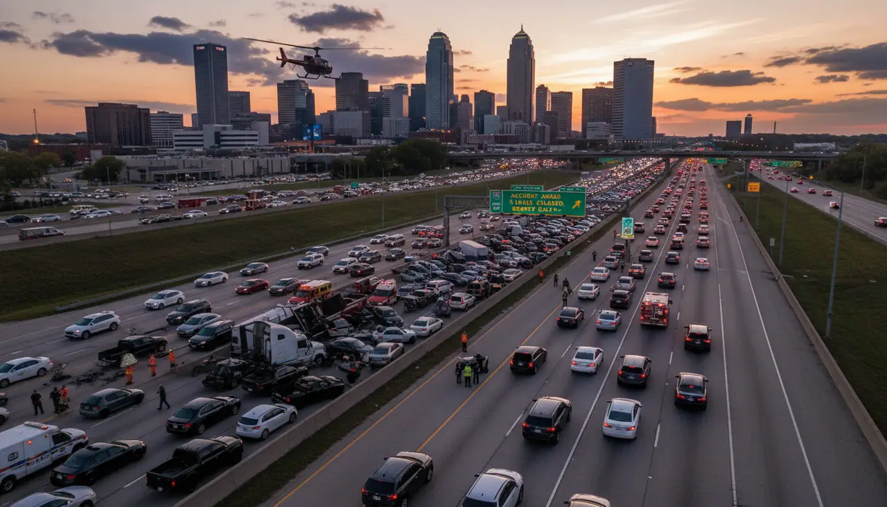 Crash closes 3 lanes on I-35 near downtown KC