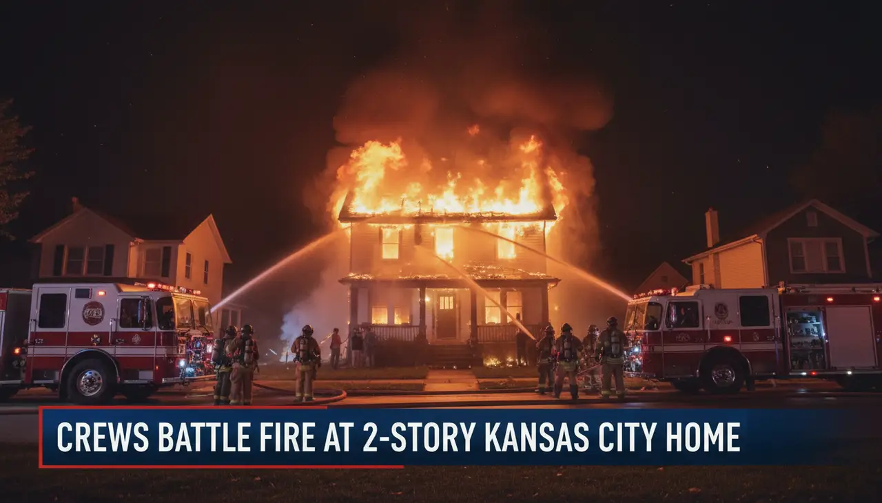 Crews battle fire at 2-story Kansas City home
