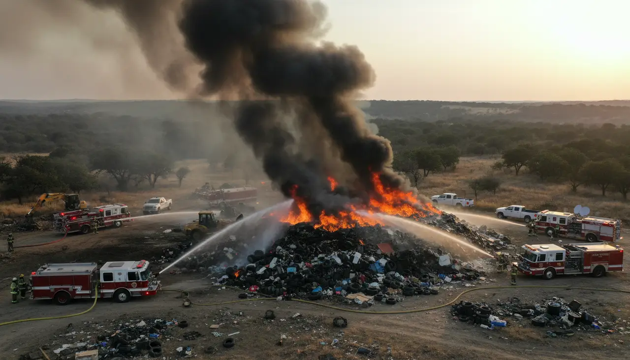Crews contain large trash fire in southeastern Travis County