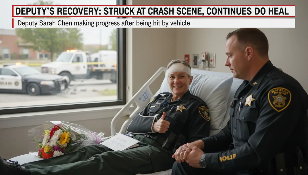 Deputy struck by a car at scene of earlier crash continues to improve