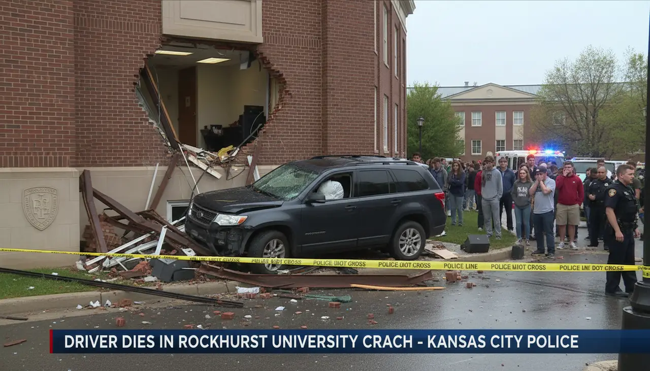 Driver dies after vehicle crashes into Rockhurst University building, police say