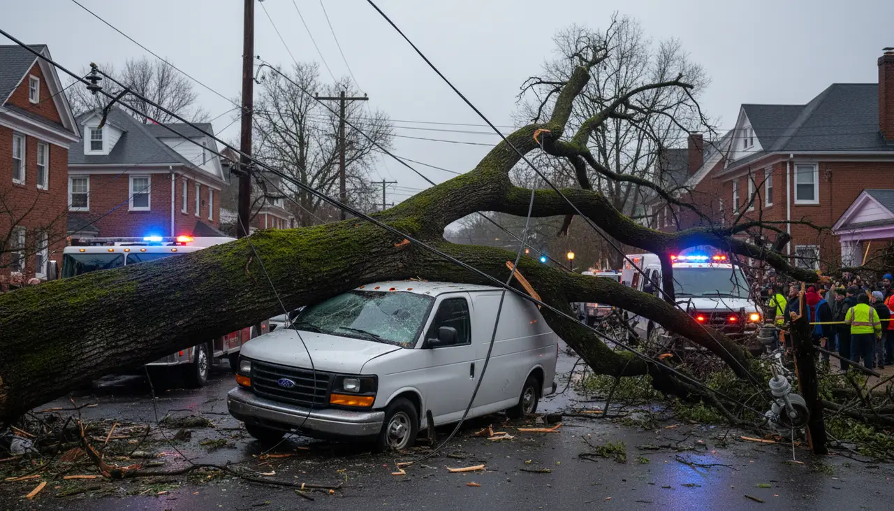 Fallen tree crushes van, triggers power outages in Raleigh