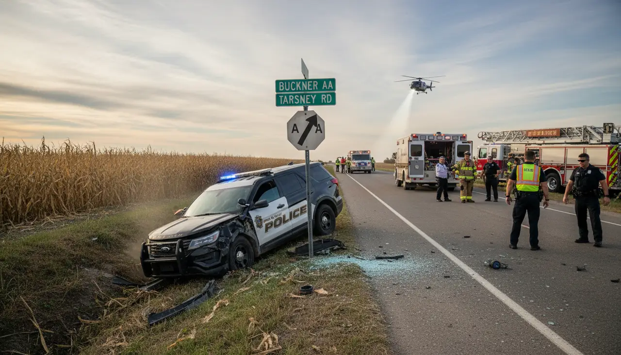 Grain Valley police officer hospitalized after crash near Route AA, Buckner Tarsney Road