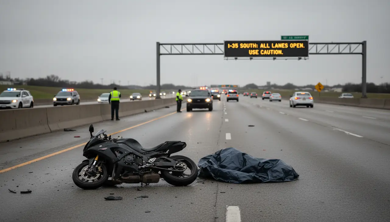 Motorcycle rider dies after I-35 crash, lanes reopened
