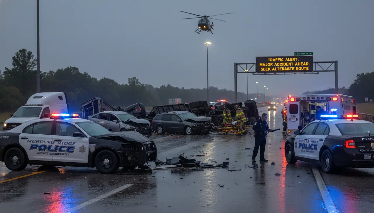 Mustang Ridge police respond to major crash