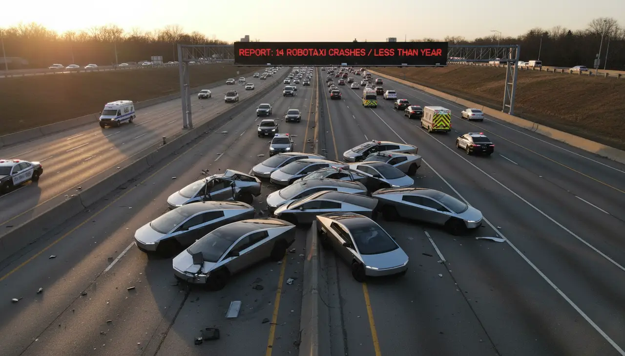 Tesla robotaxis involved in 14 crashes in less than a year, report says