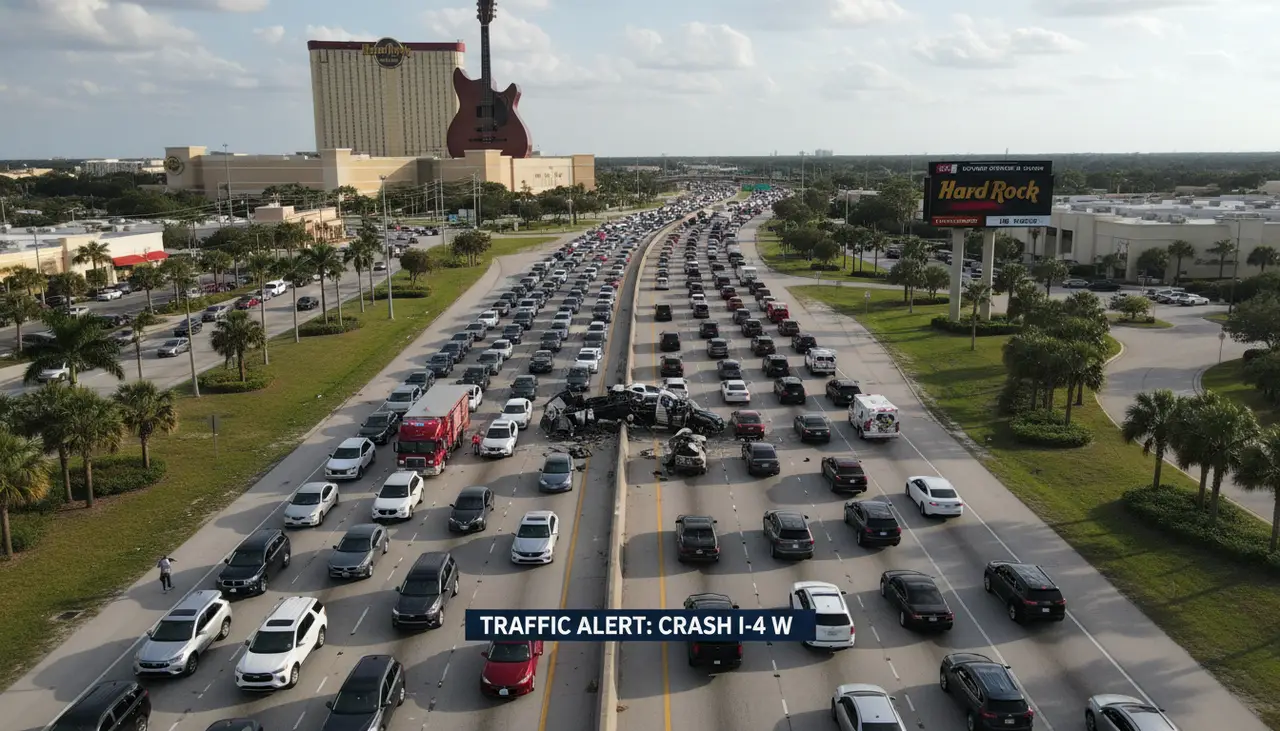 Traffic alert: Major crash on I-4 W near Hard Rock in Tampa causes slowdowns