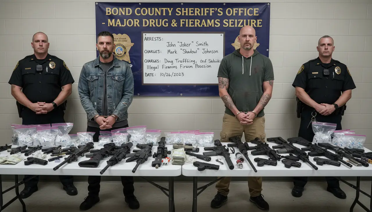 Two county men charged after large meth and illegal firearms seizure in Bond community
