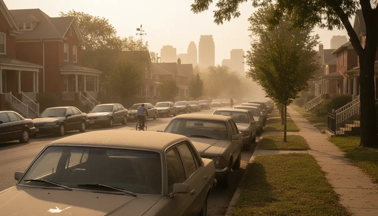 Why were Kansas City cars covered in dust Wednesday morning?