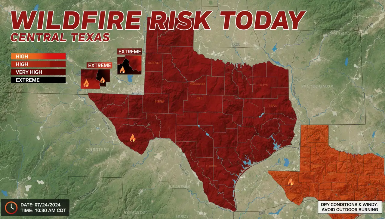 Wildfire risk today for all of Central Texas